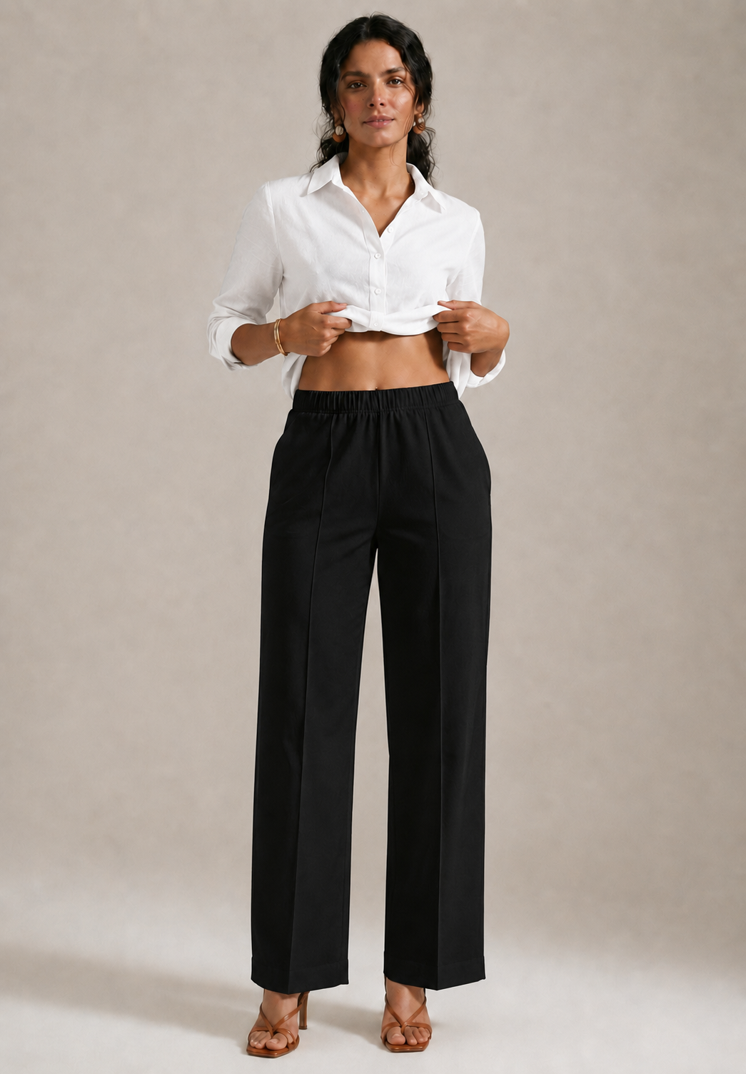 BLACK STRAIGHT COTTON FLEX PANT