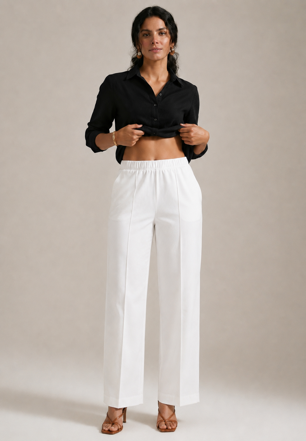 WHITE STRAIGHT COTTON FLEX PANT