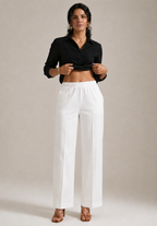 WHITE STRAIGHT COTTON FLEX PANT