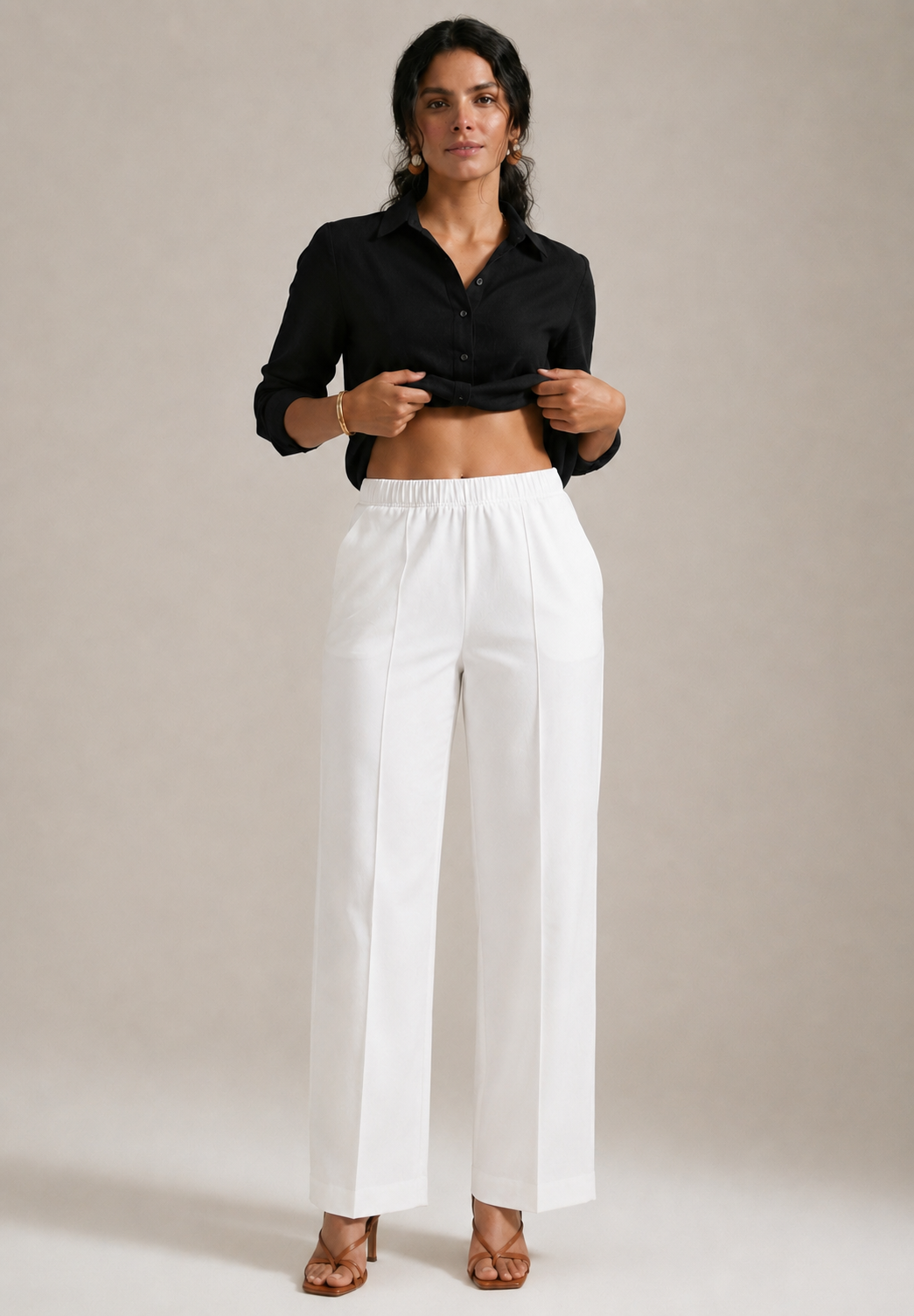 WHITE STRAIGHT COTTON FLEX PANT