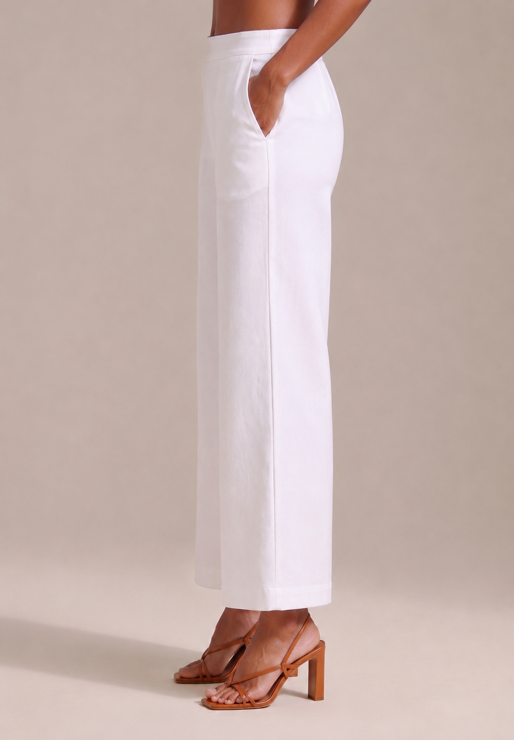 WHITE WIDE COTTON FLEX PANT