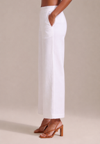 WHITE WIDE COTTON FLEX PANT