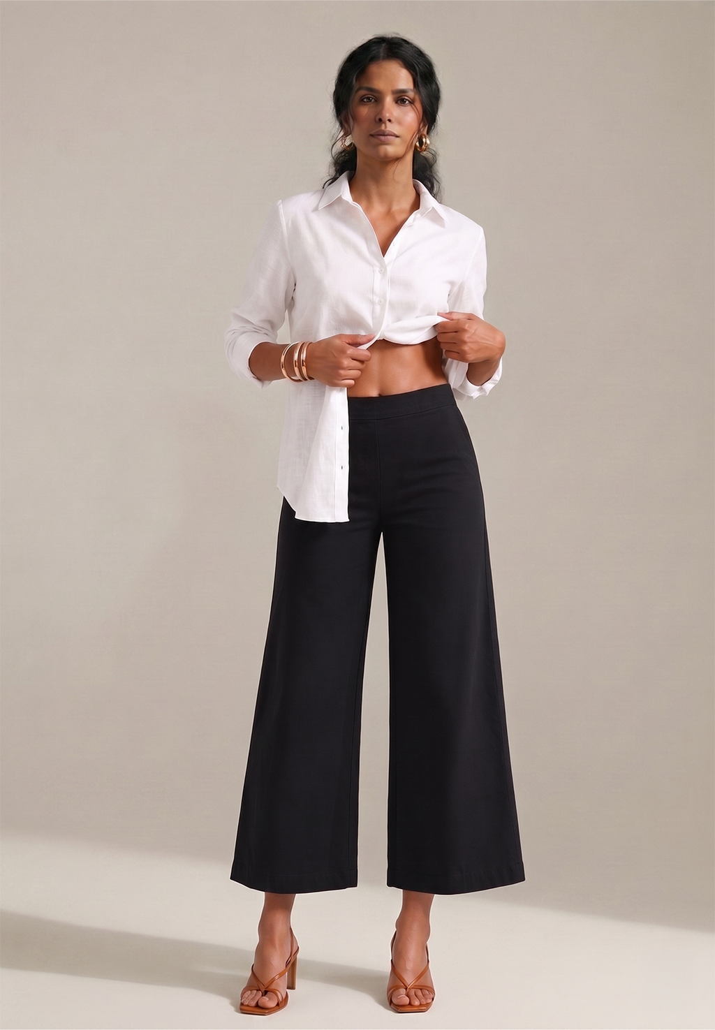 BLACK WIDE COTTON FLEX PANT