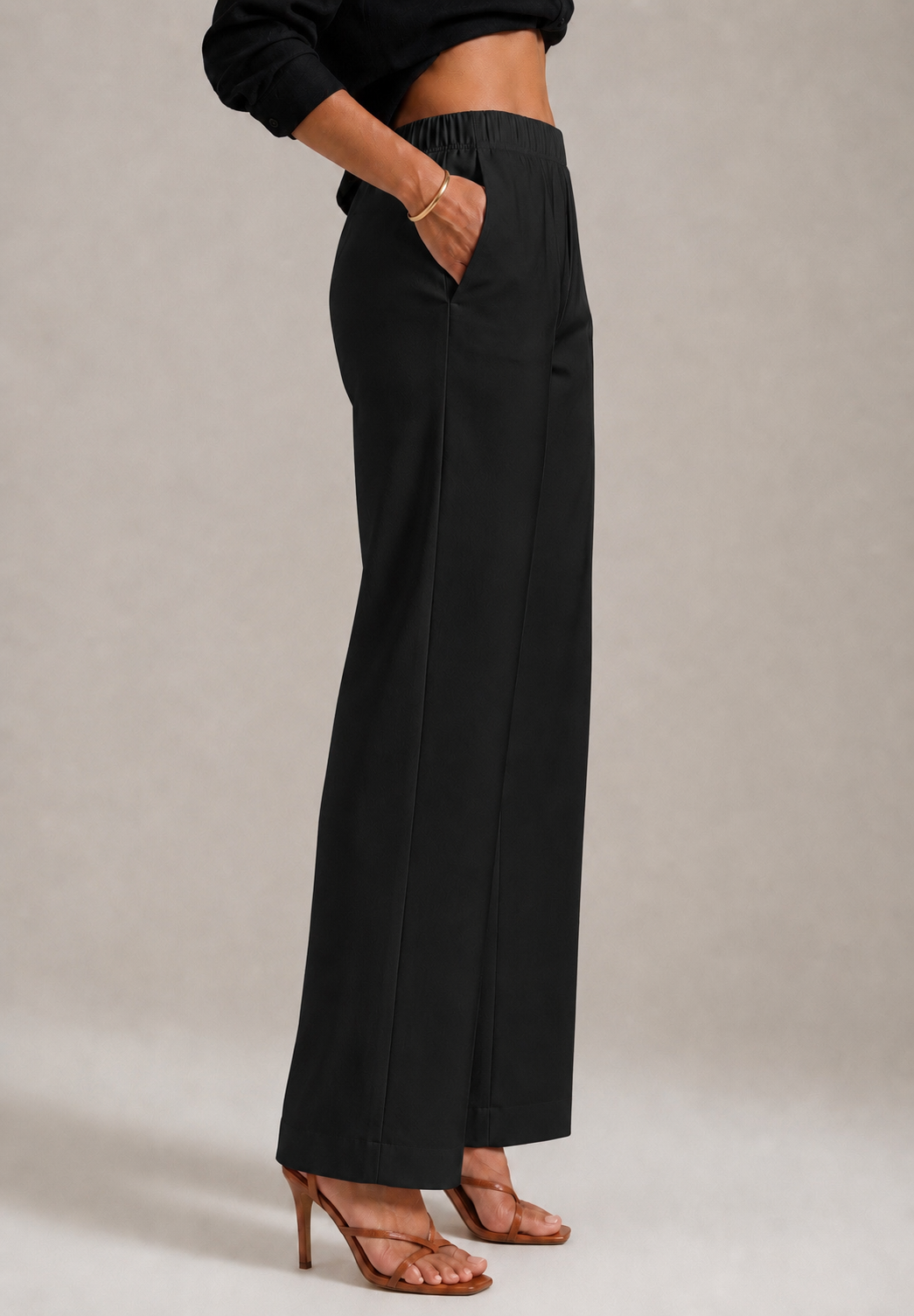 BLACK STRAIGHT COTTON FLEX PANT