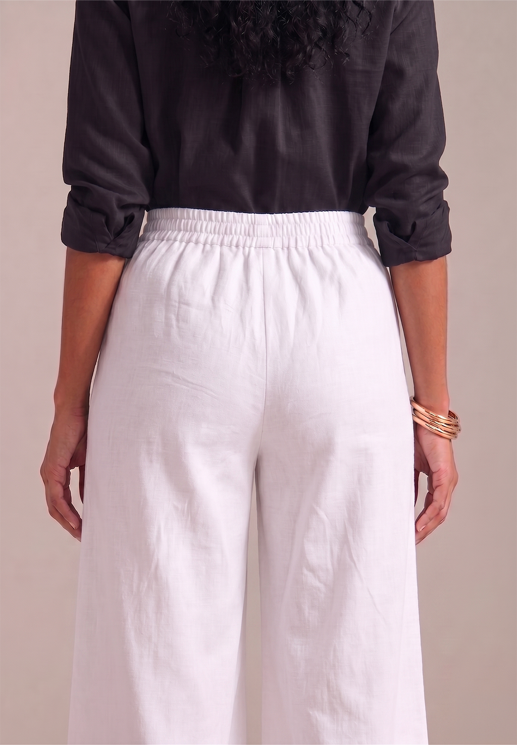 WHITE WIDE COTTON FLEX PANT