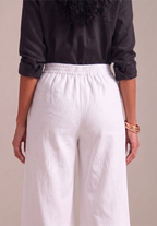 WHITE WIDE COTTON FLEX PANT