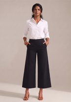 BLACK WIDE COTTON FLEX PANT