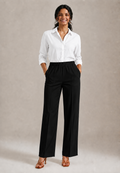BLACK STRAIGHT COTTON FLEX PANT