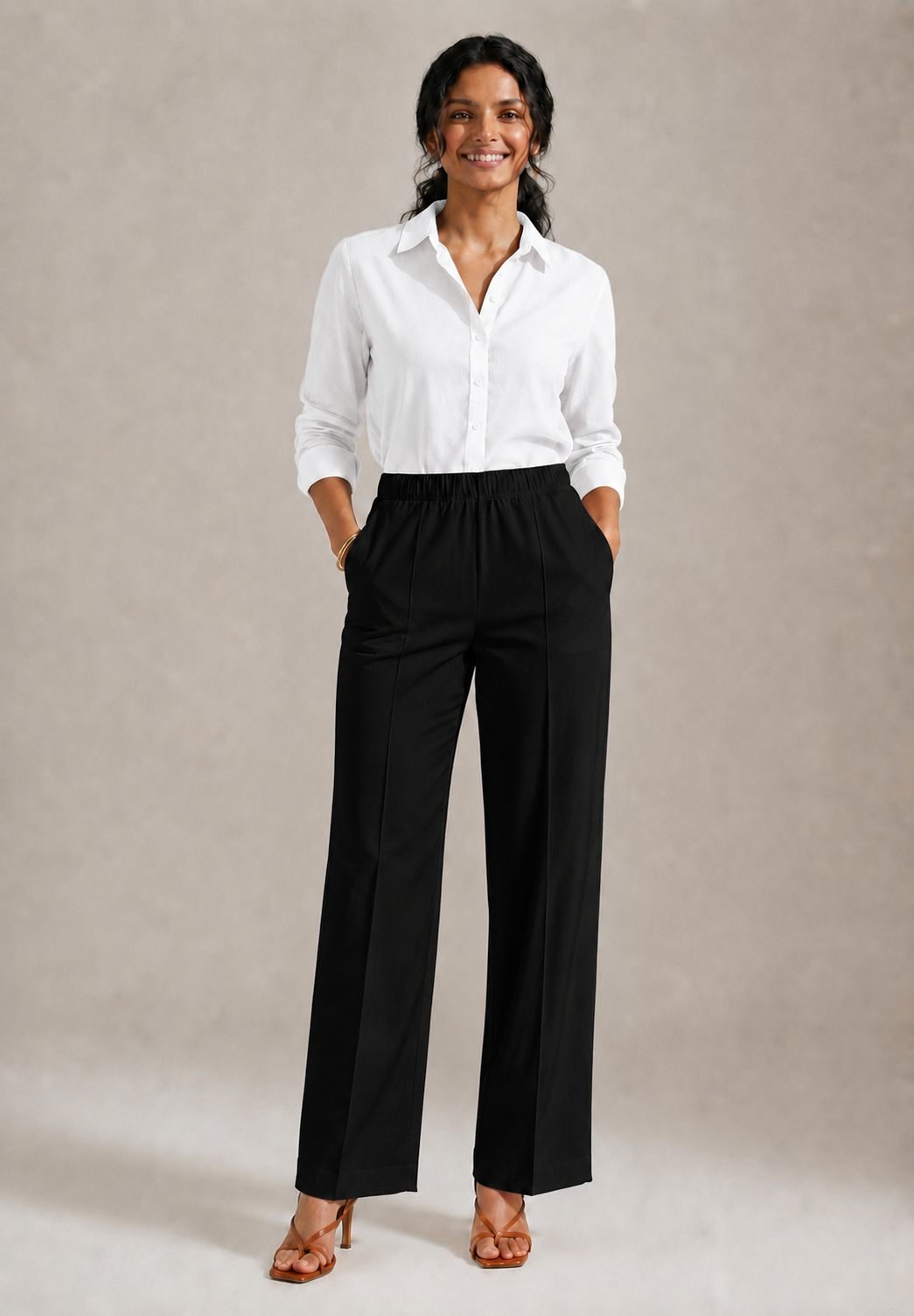 BLACK STRAIGHT COTTON FLEX PANT