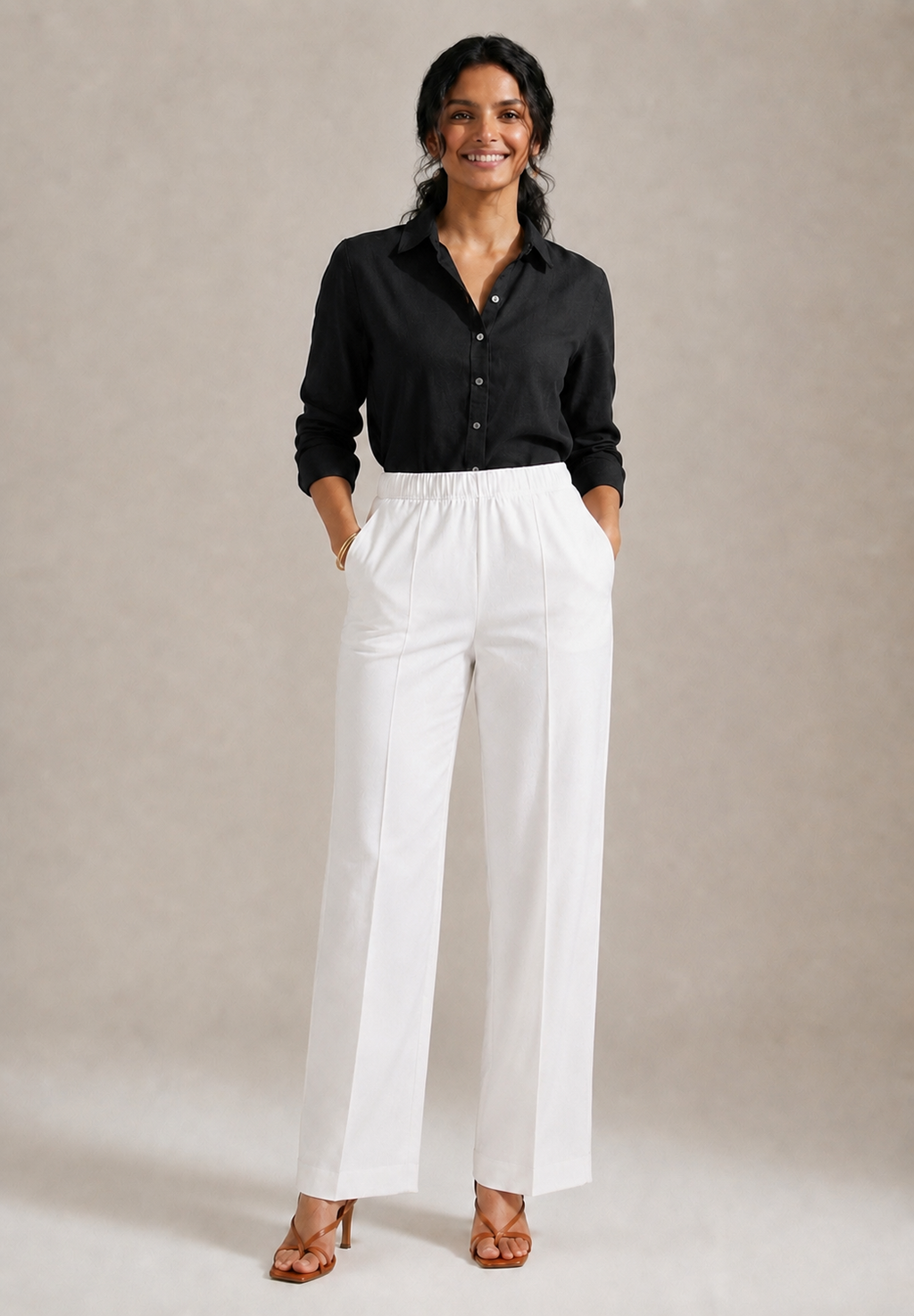WHITE STRAIGHT COTTON FLEX PANT