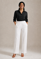 WHITE STRAIGHT COTTON FLEX PANT