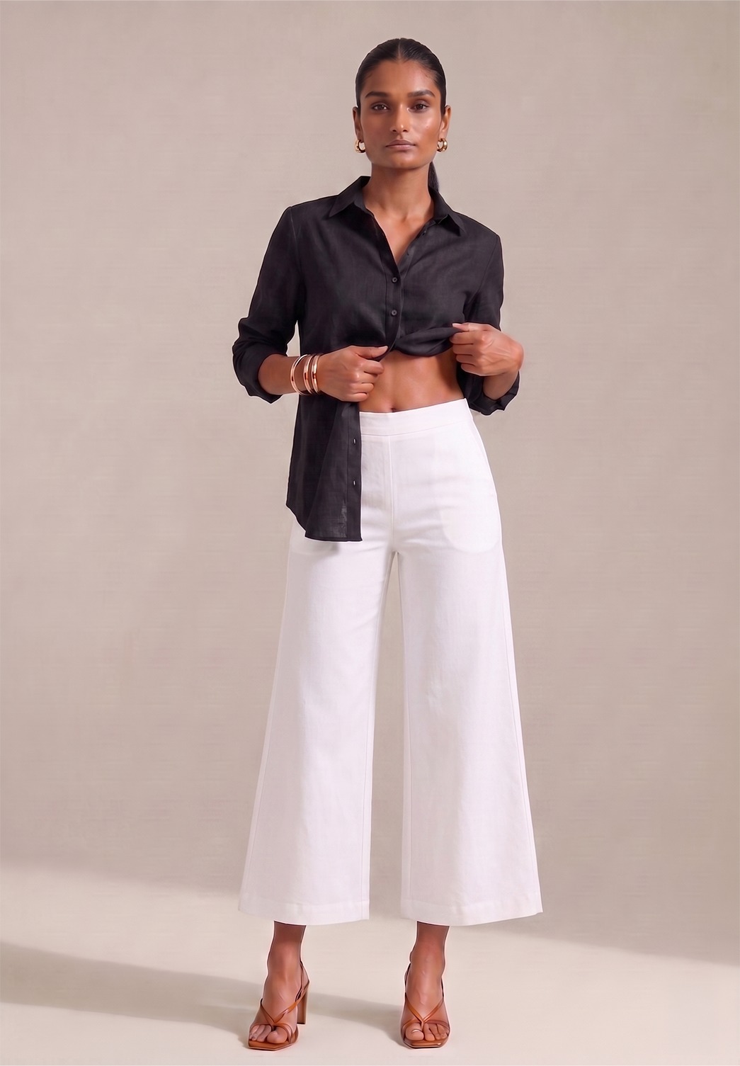 WHITE WIDE COTTON FLEX PANT