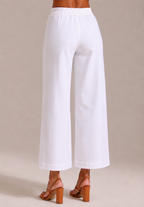 WHITE WIDE COTTON FLEX PANT