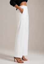 WHITE STRAIGHT COTTON FLEX PANT