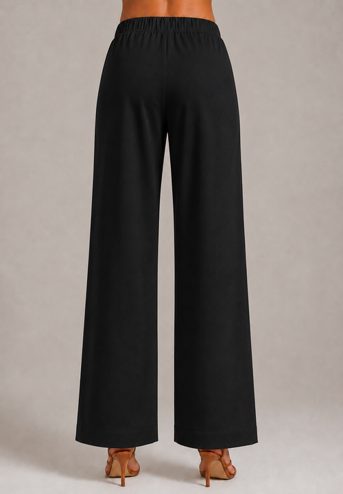 BLACK STRAIGHT COTTON FLEX PANT