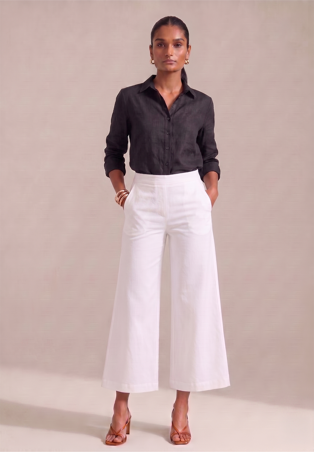 WHITE WIDE COTTON FLEX PANT