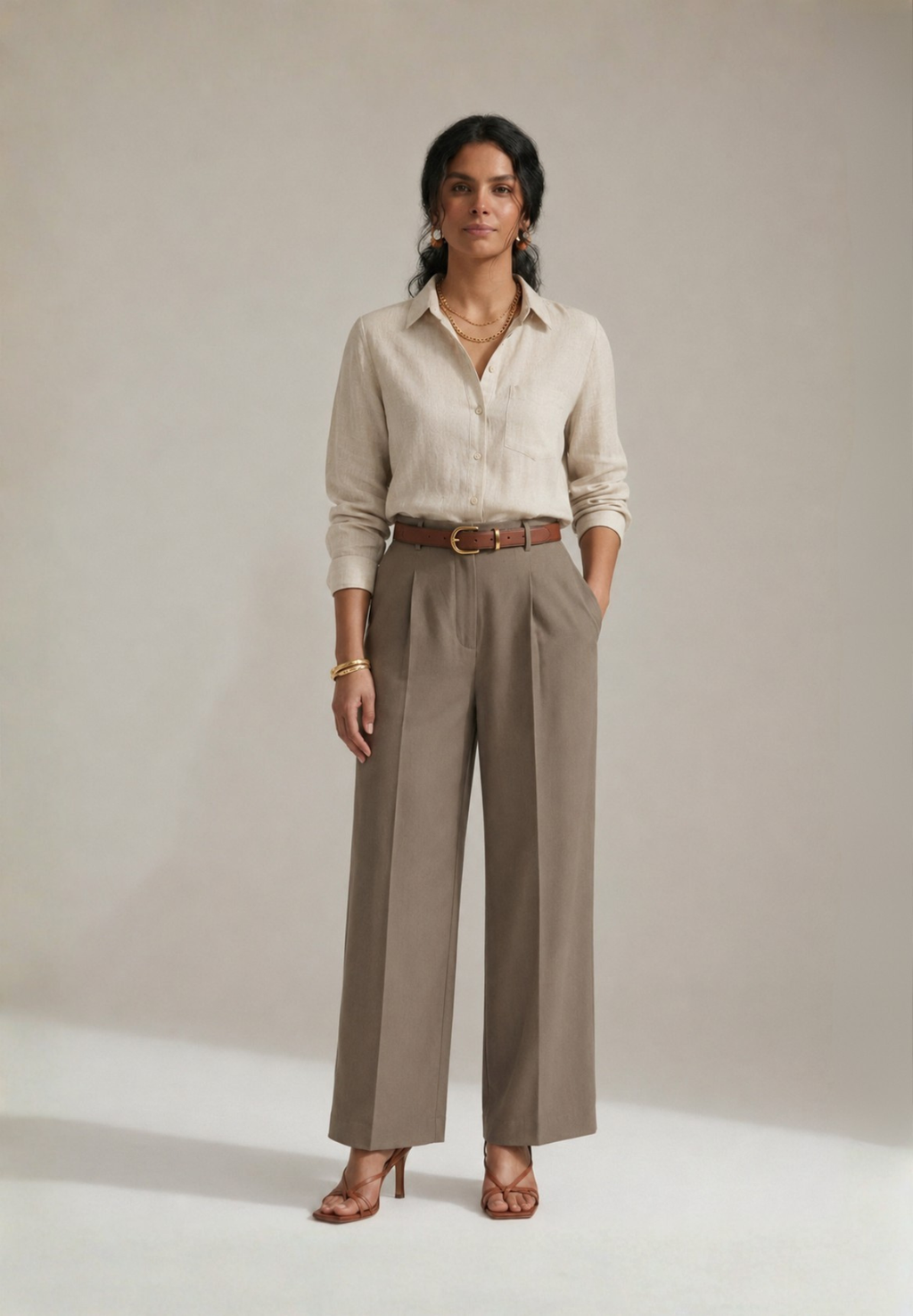 BEIGE COTTON LINEN SHIRT