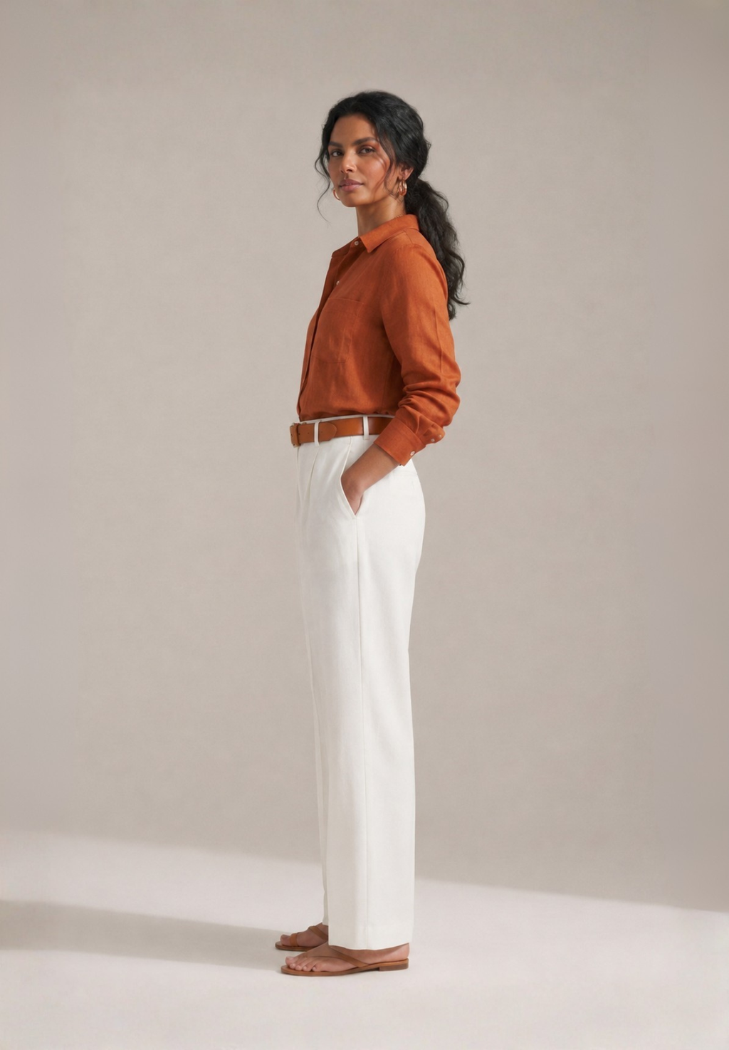 RUST COTTON LINEN SHIRT