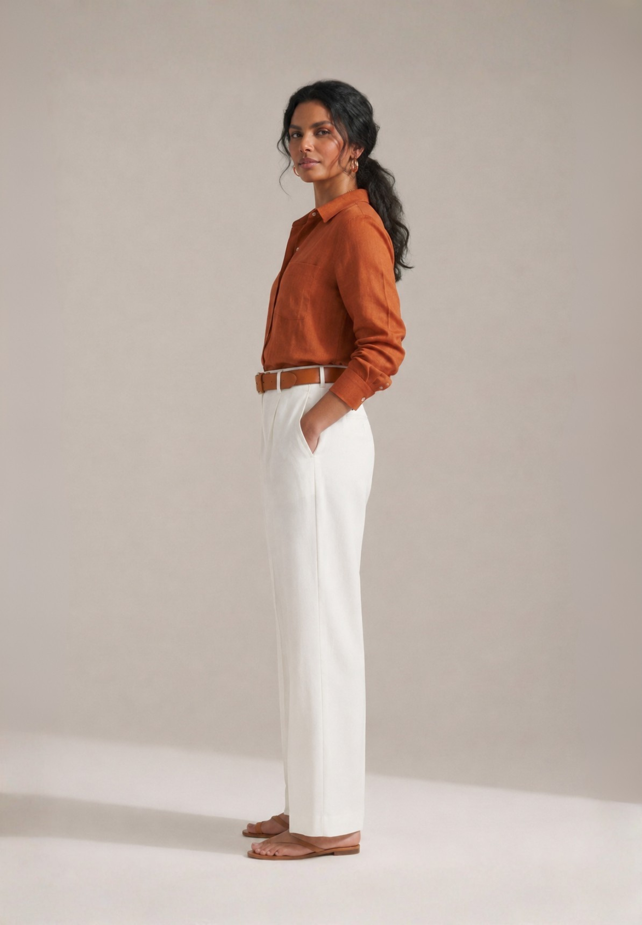 RUST COTTON LINEN SHIRT