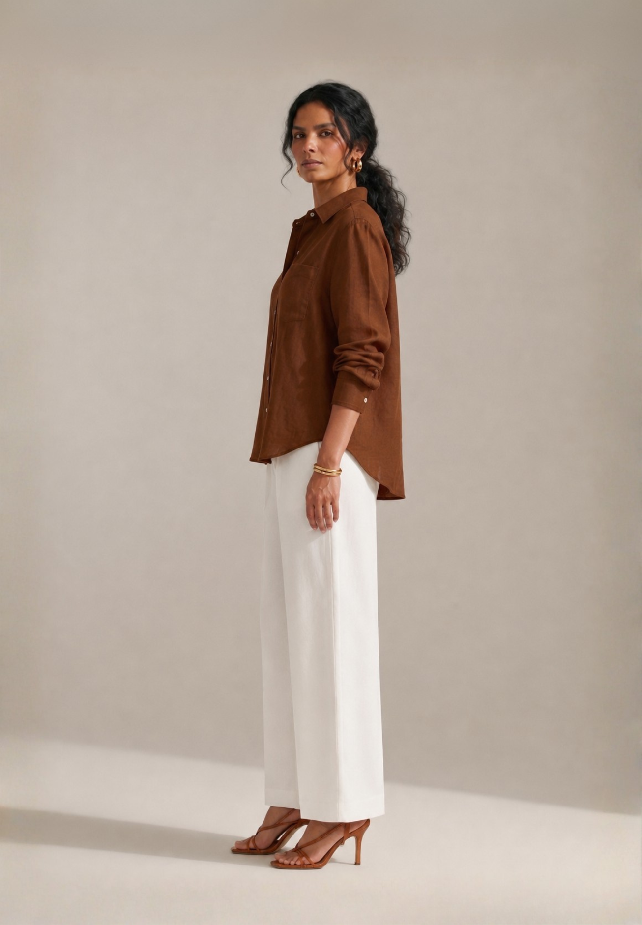 BROWN COTTON LINEN SHIRT