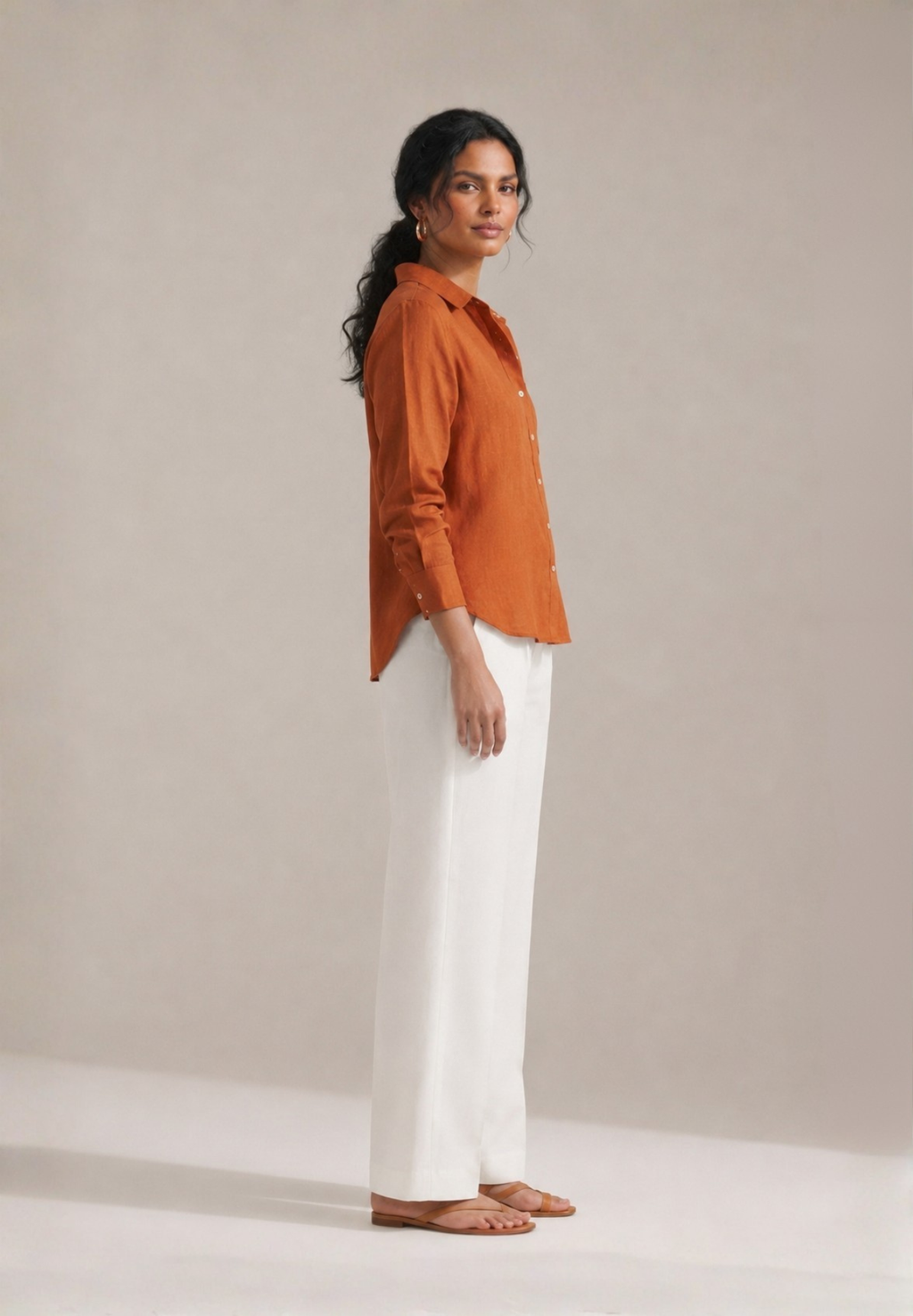 RUST COTTON LINEN SHIRT