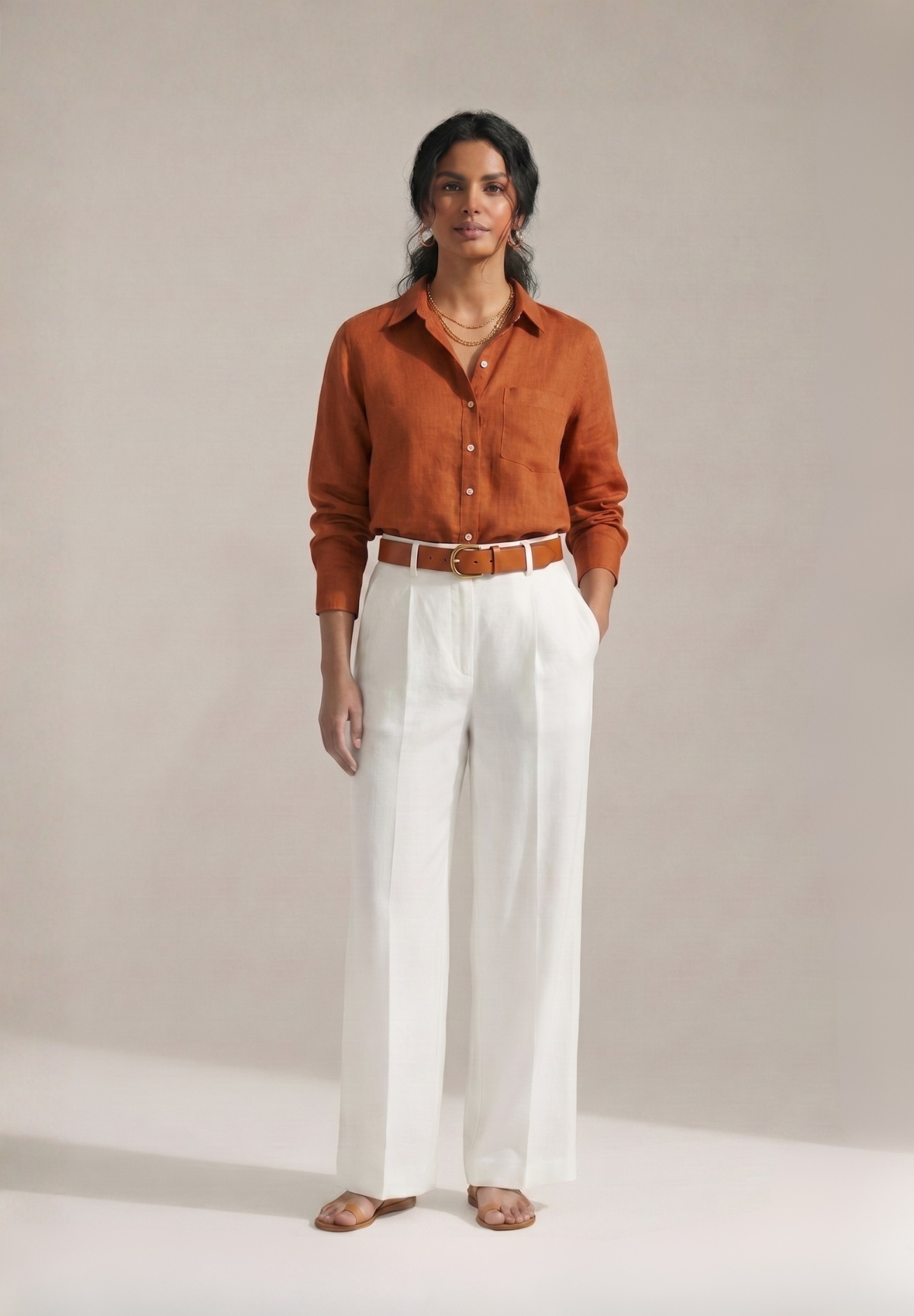 RUST COTTON LINEN SHIRT