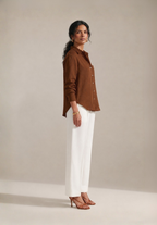 BROWN COTTON LINEN SHIRT