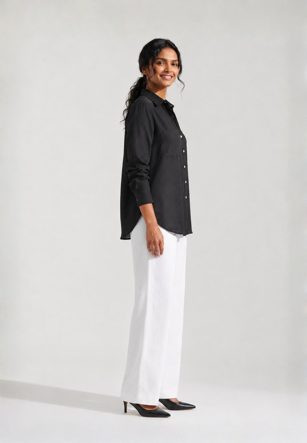 BLACK COTTON LINEN SHIRT