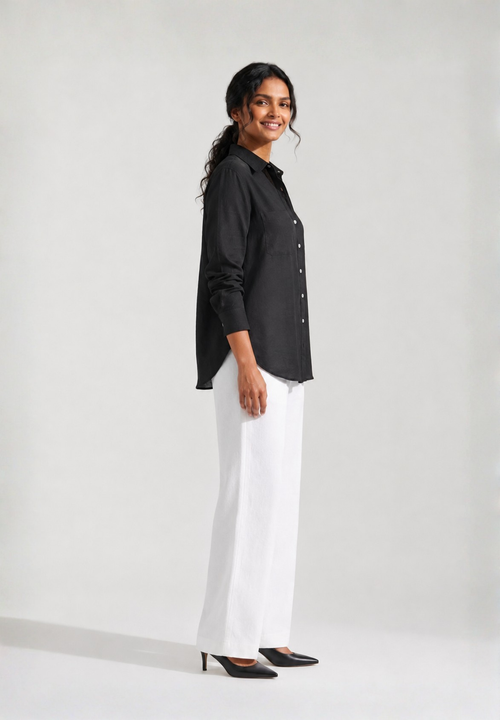 BLACK COTTON LINEN SHIRT