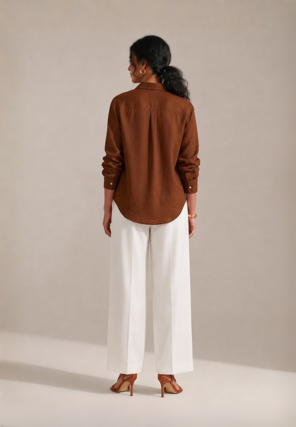 BROWN COTTON LINEN SHIRT