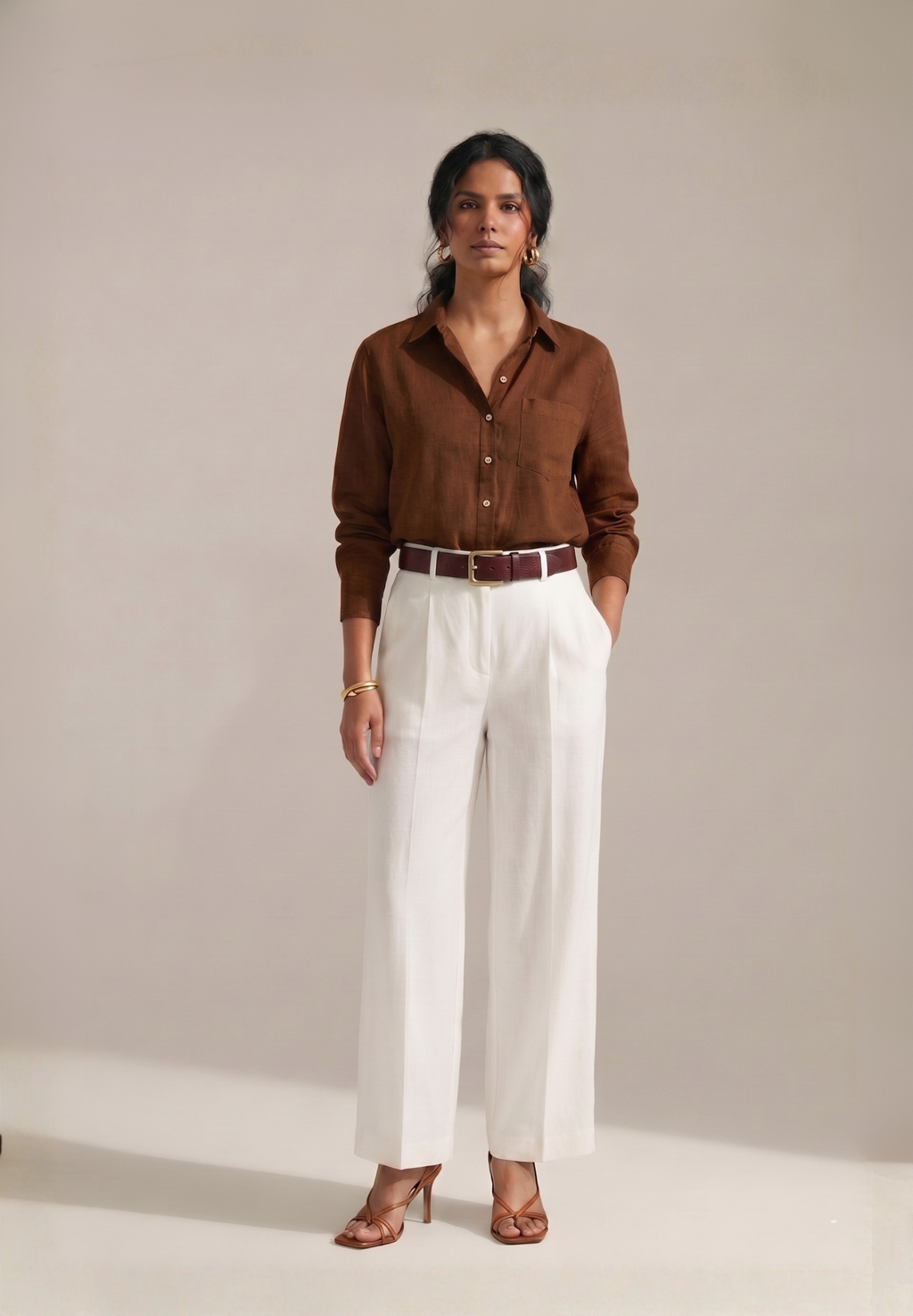 BROWN COTTON LINEN SHIRT