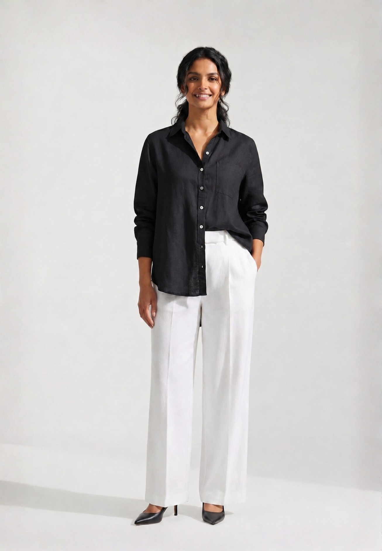 BLACK COTTON LINEN SHIRT