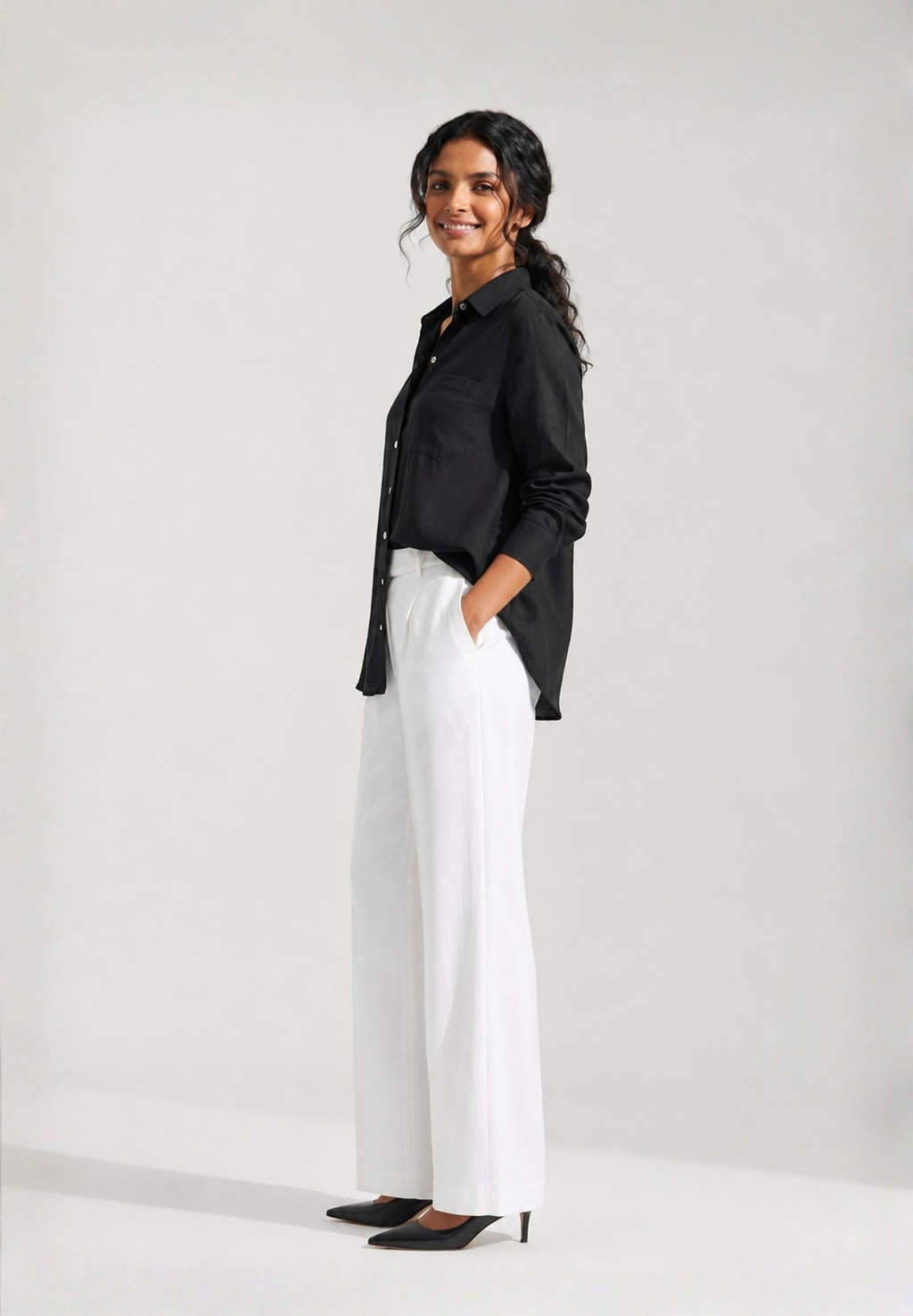 BLACK COTTON LINEN SHIRT