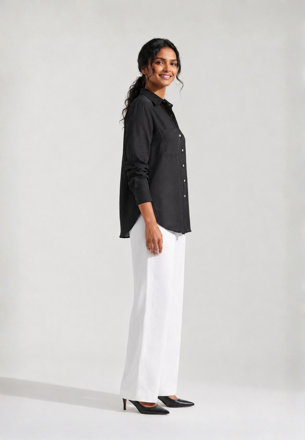 BLACK COTTON LINEN SHIRT